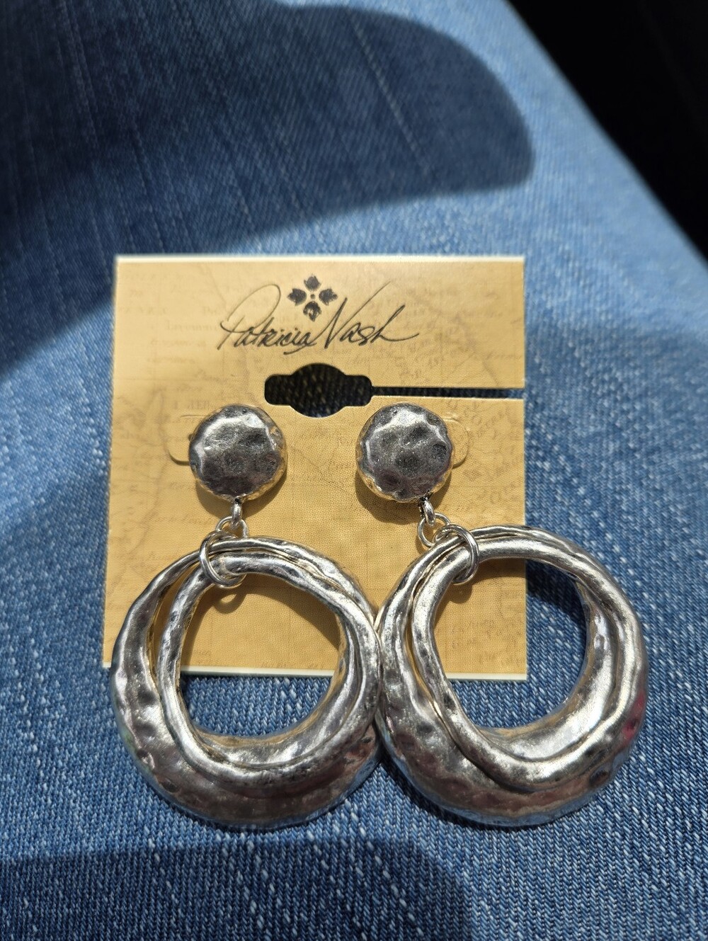 Patricia Nash Silver Hammered Circle Drop Earrings NWT